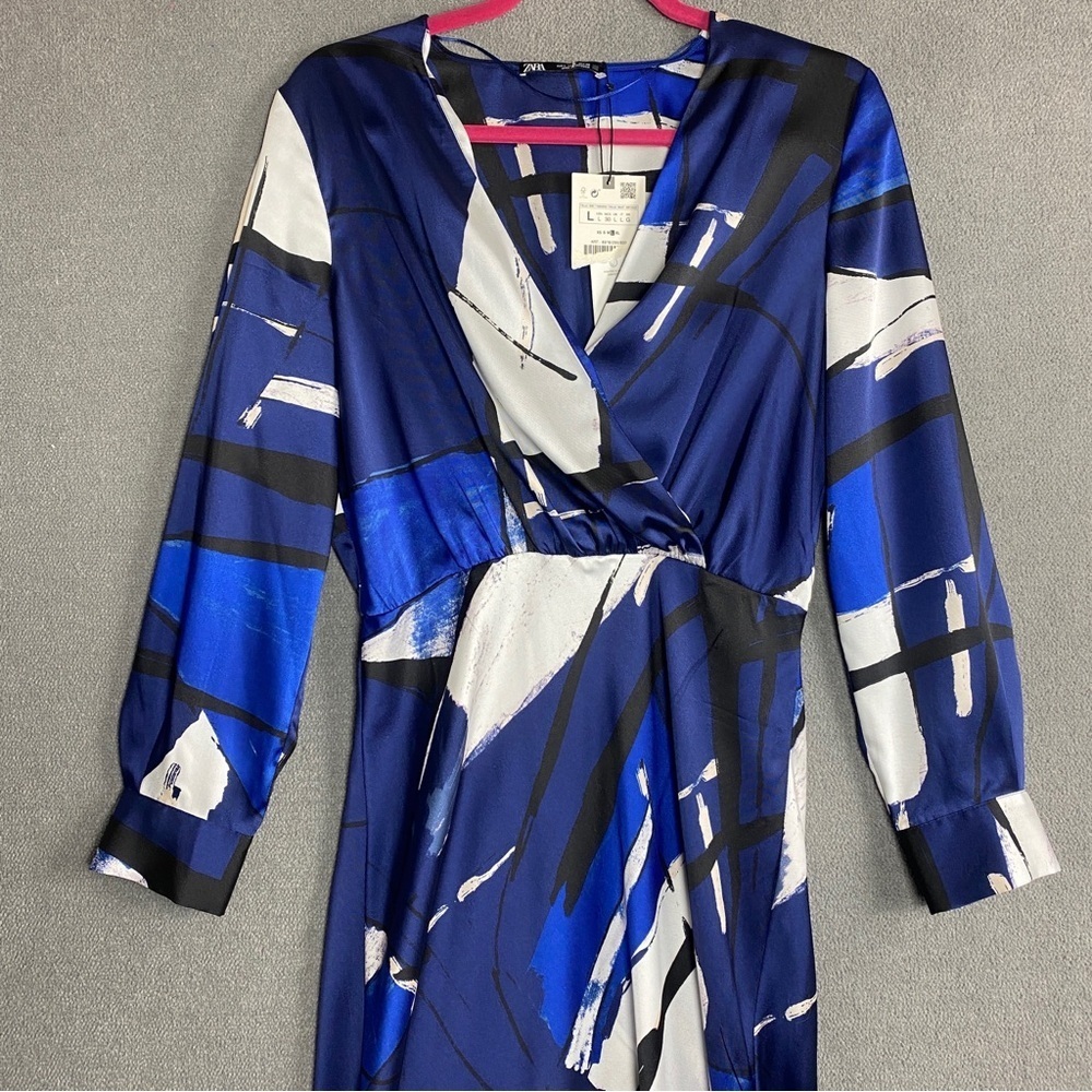 Zara abstract printed long sleeve midi maxi dress size L - Picture 4 of 7